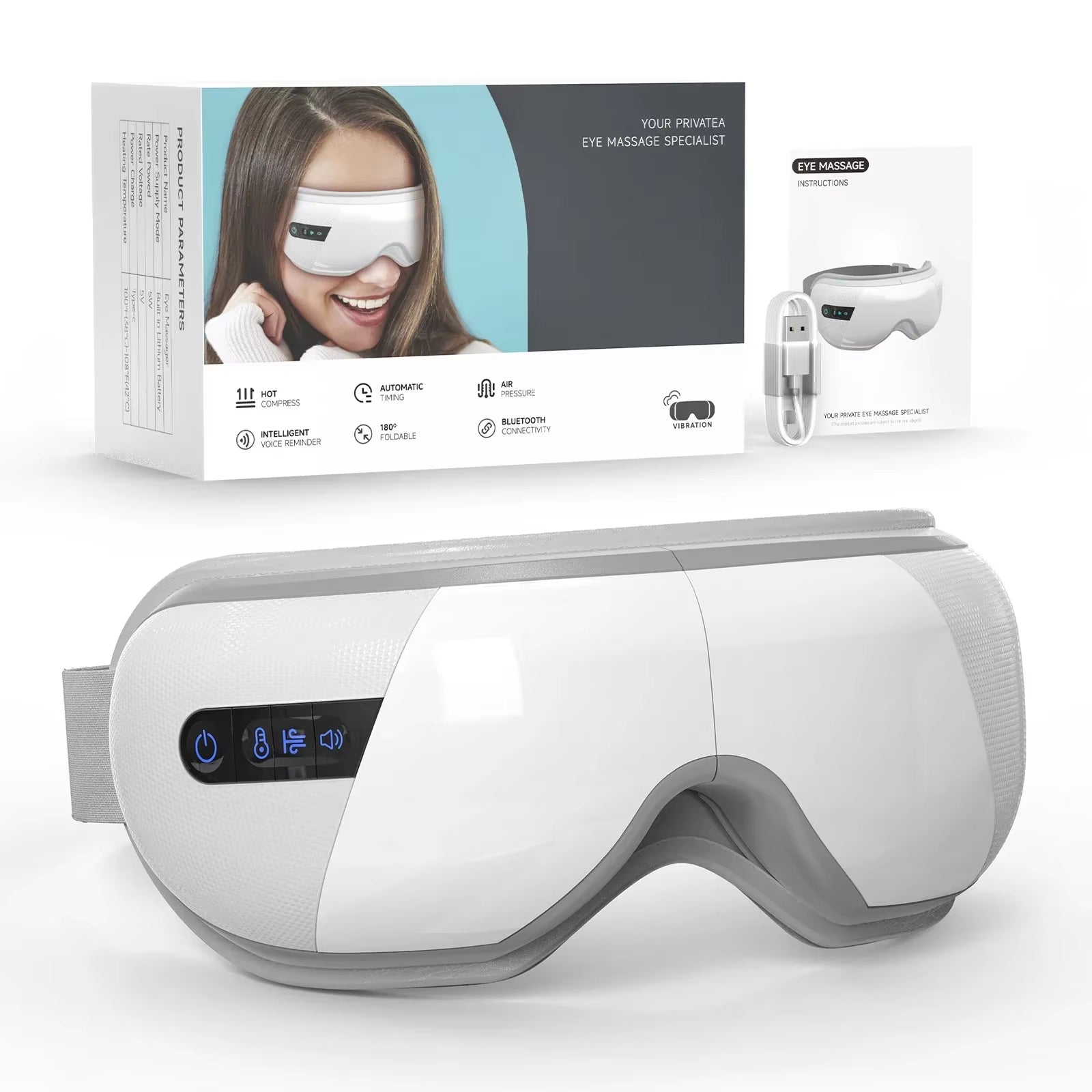 Wireless Vibrating Heated Air Pressure Eye Massager with Music Integration