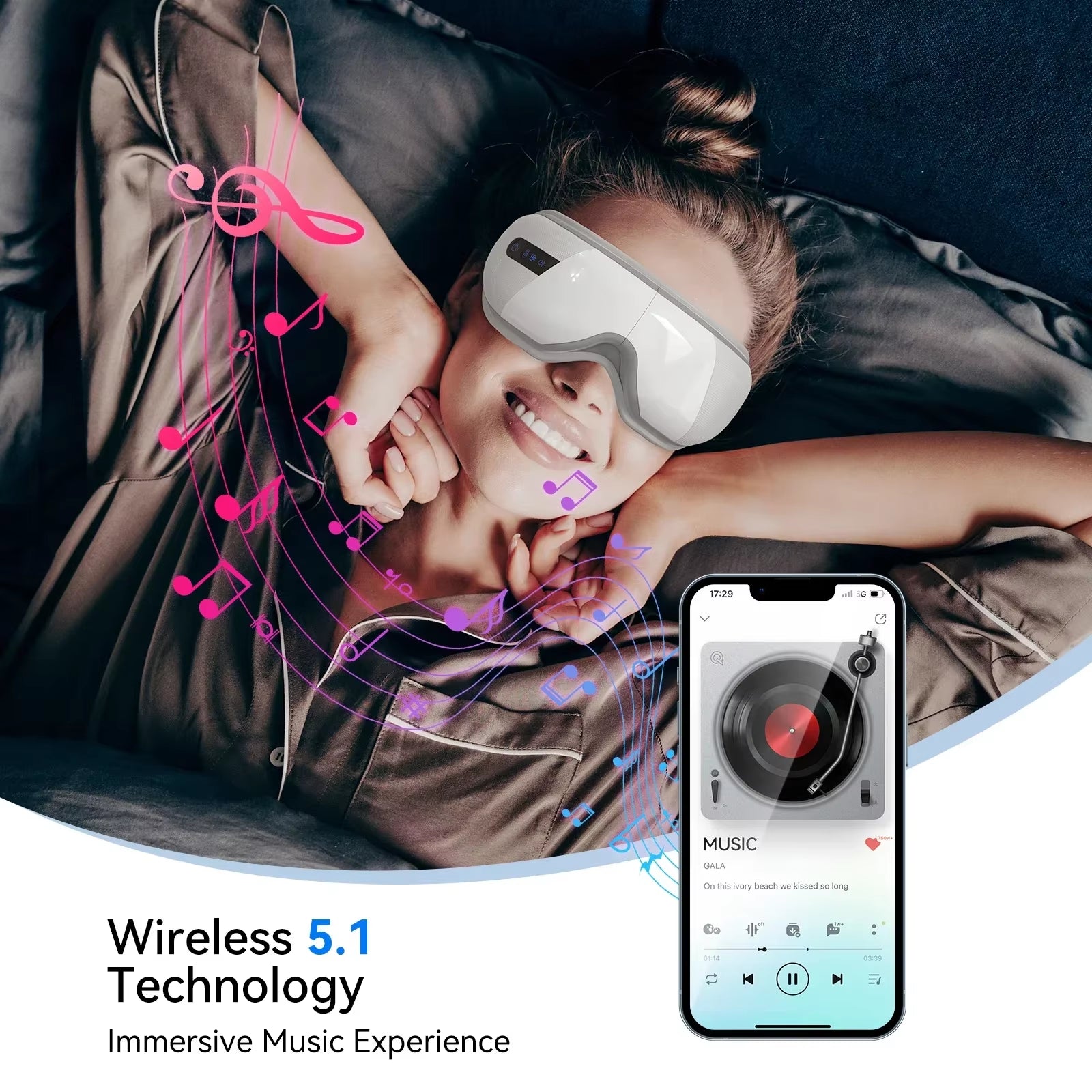 Wireless Vibrating Heated Air Pressure Eye Massager with Music Integration